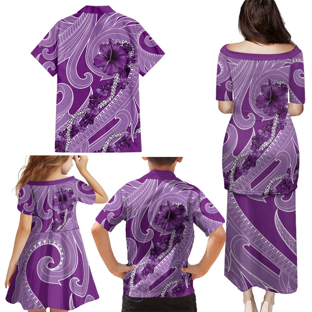 Hawaii Violet Hibiscus Pikake Lei Family Matching Puletasi and Hawaiian Shirt LT05 - Polynesian Pride