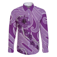 Hawaii Violet Hibiscus Pikake Lei Family Matching Puletasi and Hawaiian Shirt LT05 Dad's Shirt - Long Sleeve Violet - Polynesian Pride