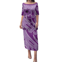 Hawaii Violet Hibiscus Pikake Lei Family Matching Puletasi and Hawaiian Shirt LT05 Mom's Dress Violet - Polynesian Pride