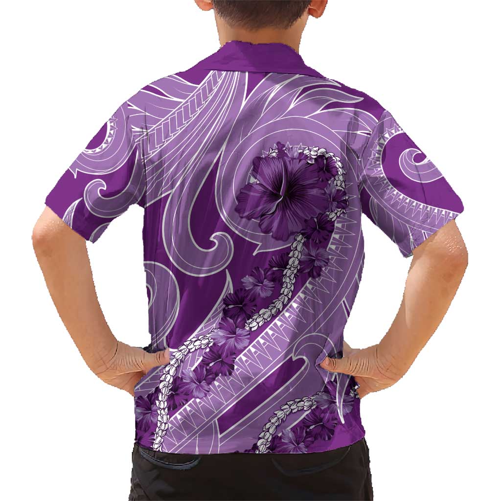 Hawaii Violet Hibiscus Pikake Lei Family Matching Short Sleeve Bodycon Dress and Hawaiian Shirt LT05 - Polynesian Pride