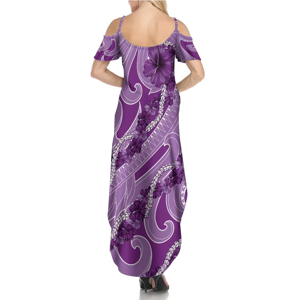 Hawaii Violet Hibiscus Pikake Lei Family Matching Summer Maxi Dress and Hawaiian Shirt LT05 - Polynesian Pride