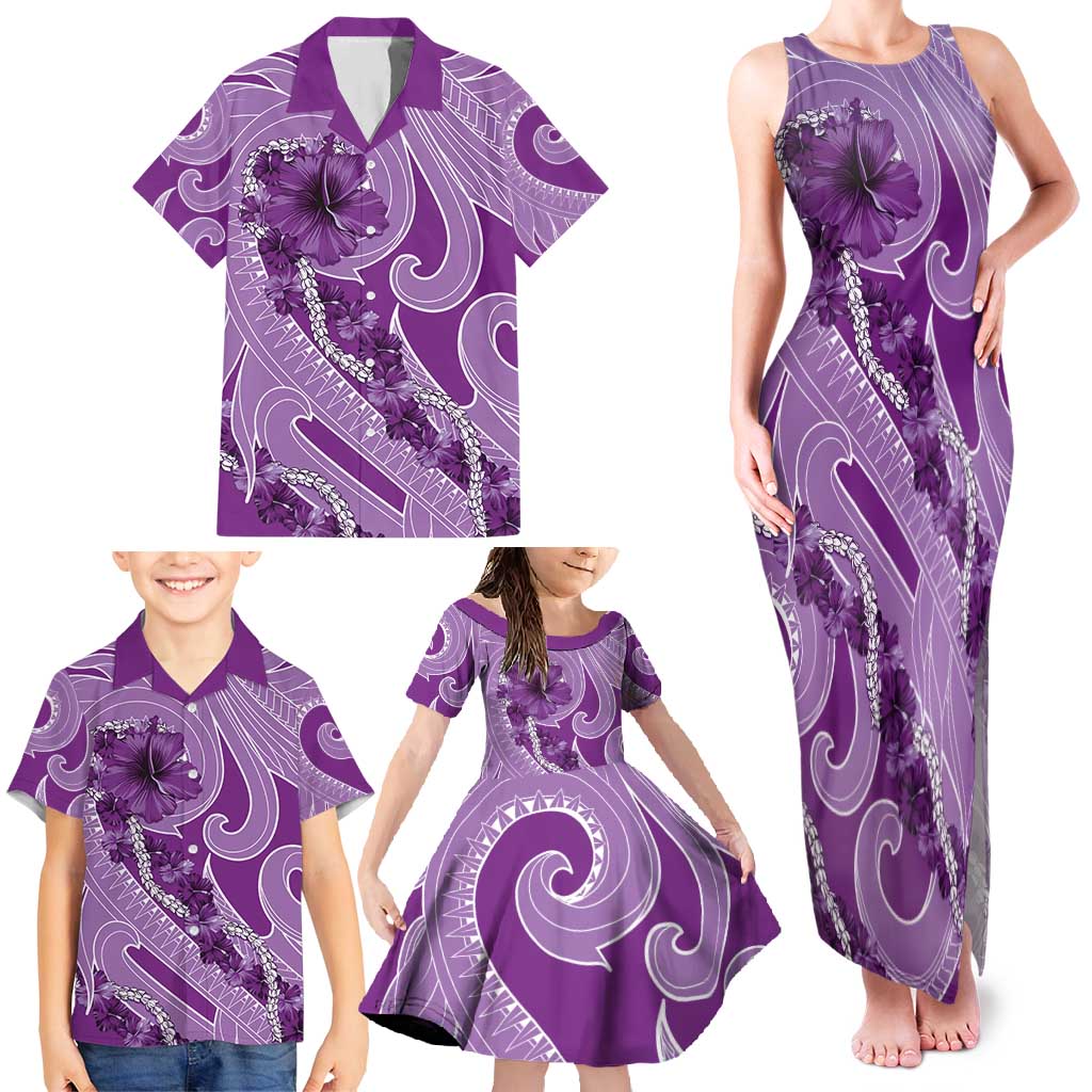 Hawaii Violet Hibiscus Pikake Lei Family Matching Tank Maxi Dress and Hawaiian Shirt LT05 - Polynesian Pride