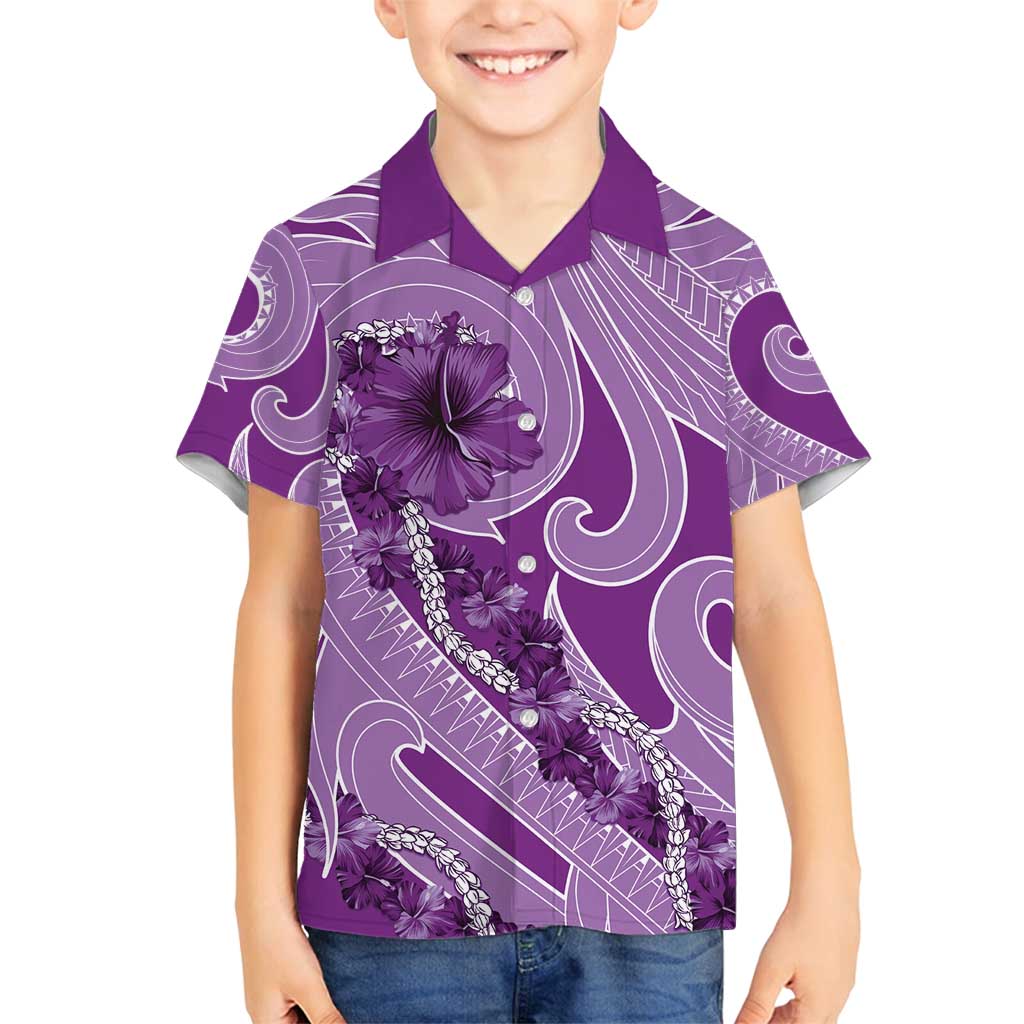 Hawaii Violet Hibiscus Pikake Lei Family Matching Tank Maxi Dress and Hawaiian Shirt LT05 Son's Shirt Violet - Polynesian Pride