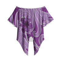 Hawaii Violet Hibiscus Pikake Lei Off Shoulder Wrap Waist Top LT05 Violet - Polynesian Pride