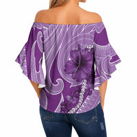 Hawaii Violet Hibiscus Pikake Lei Off Shoulder Wrap Waist Top LT05 - Polynesian Pride
