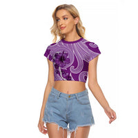 Hawaii Violet Hibiscus Pikake Lei Raglan Cropped T Shirt LT05 Female Violet - Polynesian Pride