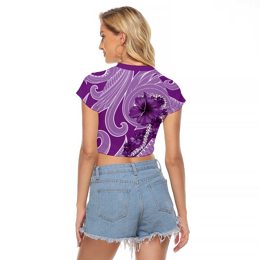 Hawaii Violet Hibiscus Pikake Lei Raglan Cropped T Shirt LT05 - Polynesian Pride