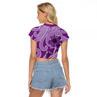 Hawaii Violet Hibiscus Pikake Lei Raglan Cropped T Shirt LT05 - Polynesian Pride