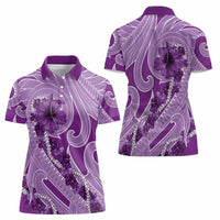 Hawaii Violet Hibiscus Pikake Lei Women Polo Shirt - Polynesian Pride