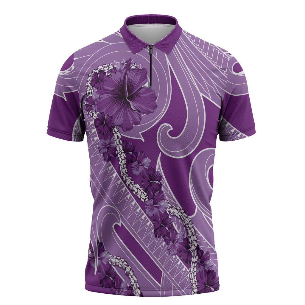 Hawaii Violet Hibiscus Pikake Lei Zipper Polo Shirt LT05 Violet - Polynesian Pride