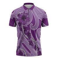 Hawaii Violet Hibiscus Pikake Lei Zipper Polo Shirt LT05 Violet - Polynesian Pride