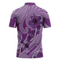 Hawaii Violet Hibiscus Pikake Lei Zipper Polo Shirt LT05 - Polynesian Pride