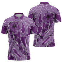 Hawaii Violet Hibiscus Pikake Lei Zipper Polo Shirt LT05 - Polynesian Pride