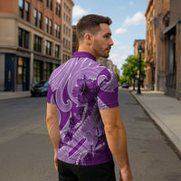 Hawaii Violet Hibiscus Pikake Lei Zipper Polo Shirt LT05 - Polynesian Pride
