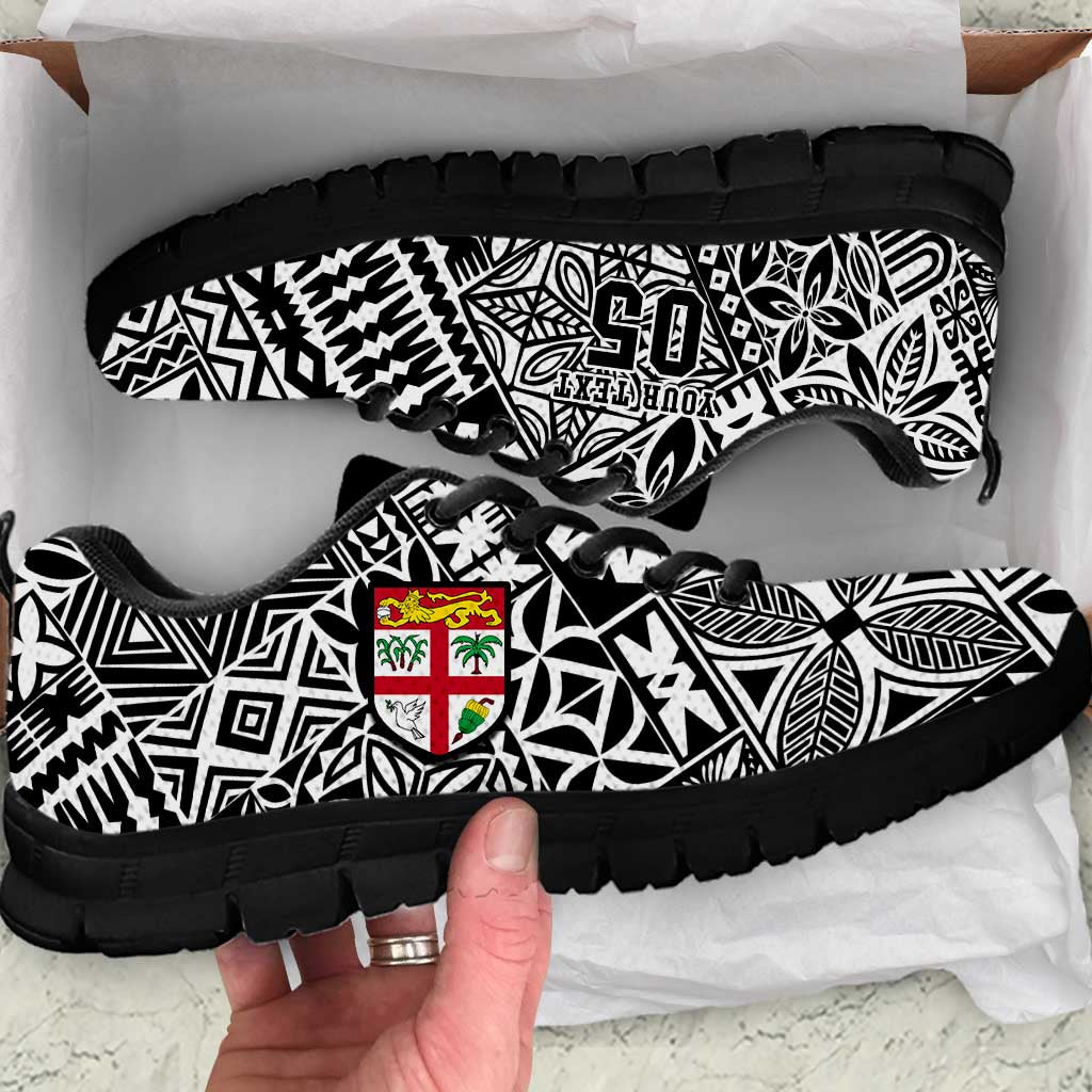Custom Fiji Rugby Sneakers Fijian Tapa Pattern Black Version LT05 White - Polynesian Pride