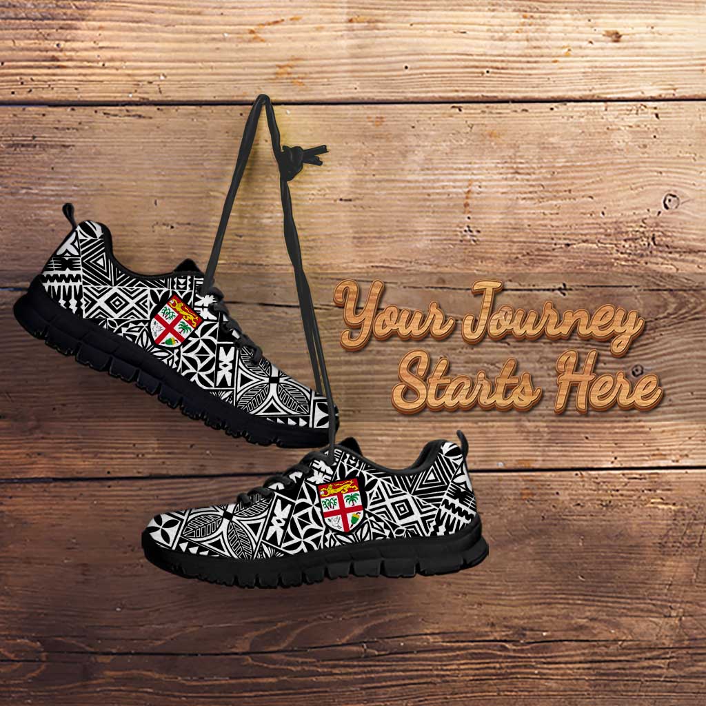 Custom Fiji Rugby Sneakers Fijian Tapa Pattern Black Version LT05 - Polynesian Pride