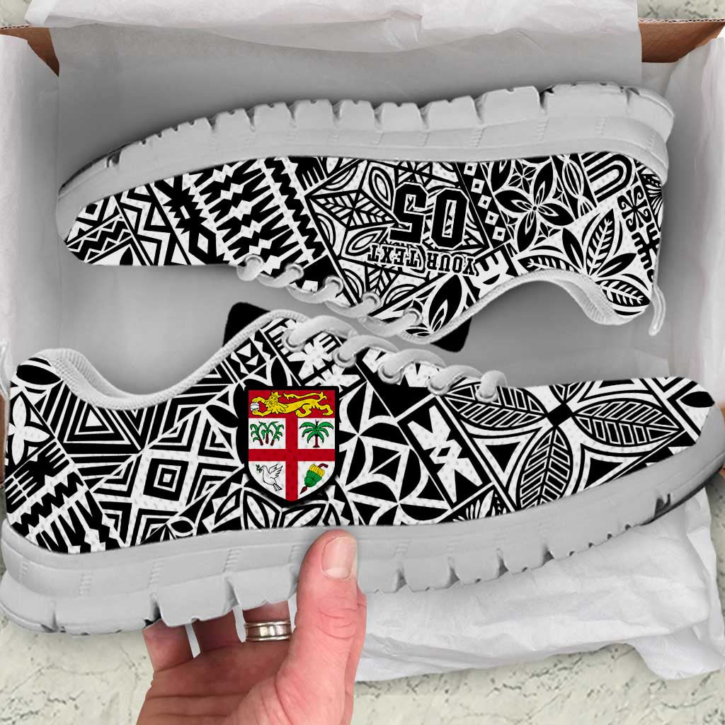 Custom Fiji Rugby Sneakers Fijian Tapa Pattern Black Version LT05 White - Polynesian Pride