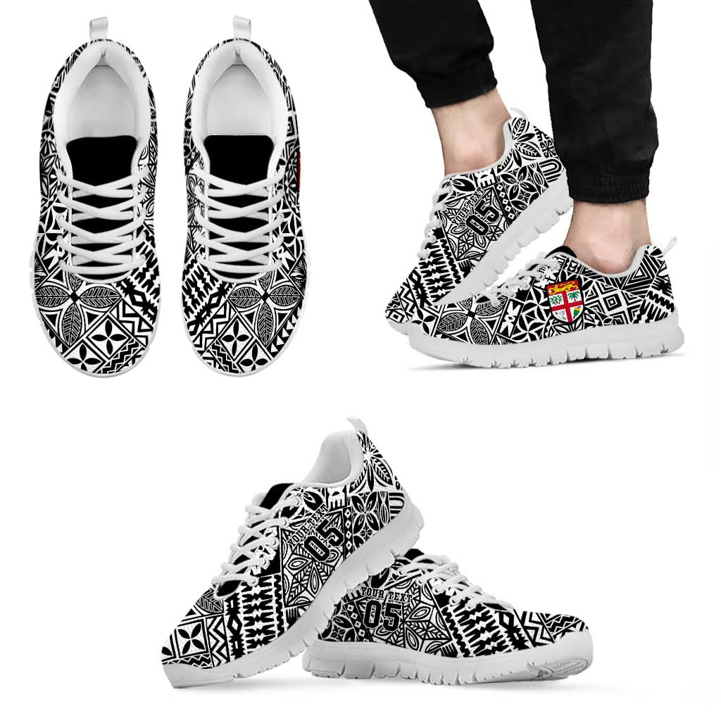 Custom Fiji Rugby Sneakers Fijian Tapa Pattern Black Version LT05 - Polynesian Pride