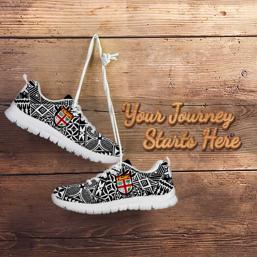 Custom Fiji Rugby Sneakers Fijian Tapa Pattern Black Version LT05 - Polynesian Pride