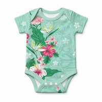 Hawaii Tropical Flowers Baby Onesie Polynesian Tattoo Mint Green