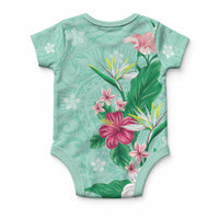 Hawaii Tropical Flowers Baby Onesie Polynesian Tattoo Mint Green