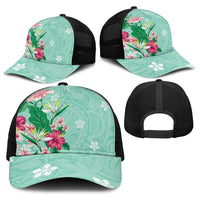 Hawaii Tropical Flowers Baseball Net Cap Polynesian Tattoo Mint Green