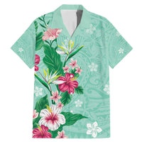 Hawaii Tropical Flowers Family Matching Mermaid Dress and Hawaiian Shirt Polynesian Tattoo Mint Green LT05 Dad's Shirt - Short Sleeve Green - Polynesian Pride