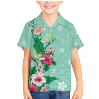 Hawaii Tropical Flowers Family Matching Mermaid Dress and Hawaiian Shirt Polynesian Tattoo Mint Green LT05 Son's Shirt Green - Polynesian Pride
