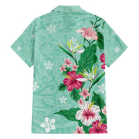 Hawaii Tropical Flowers Family Matching Off Shoulder Maxi Dress and Hawaiian Shirt - Polynesian Tattoo Mint Green LT05 - Polynesian Pride