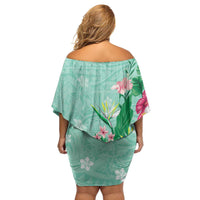 Hawaii Tropical Flowers Family Matching Off Shoulder Short Dress and Hawaiian Shirt Polynesian Tattoo Mint Green LT05 - Polynesian Pride