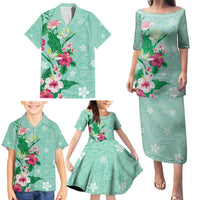 Hawaii Tropical Flowers Family Matching Puletasi and Hawaiian Shirt Polynesian Tattoo Mint Green LT05 - Polynesian Pride