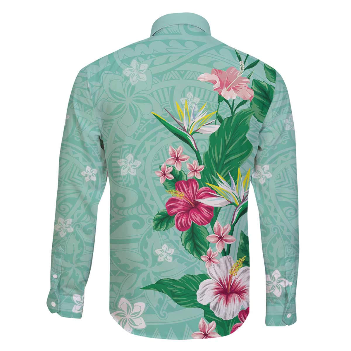 Hawaii Tropical Flowers Family Matching Puletasi and Hawaiian Shirt Polynesian Tattoo Mint Green LT05 - Polynesian Pride