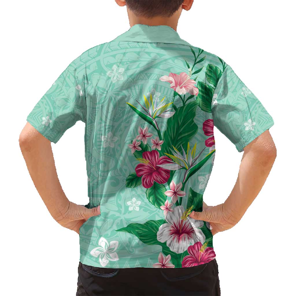 Hawaii Tropical Flowers Family Matching Summer Maxi Dress and Hawaiian Shirt - Polynesian Tattoo Mint Green LT05 - Polynesian Pride