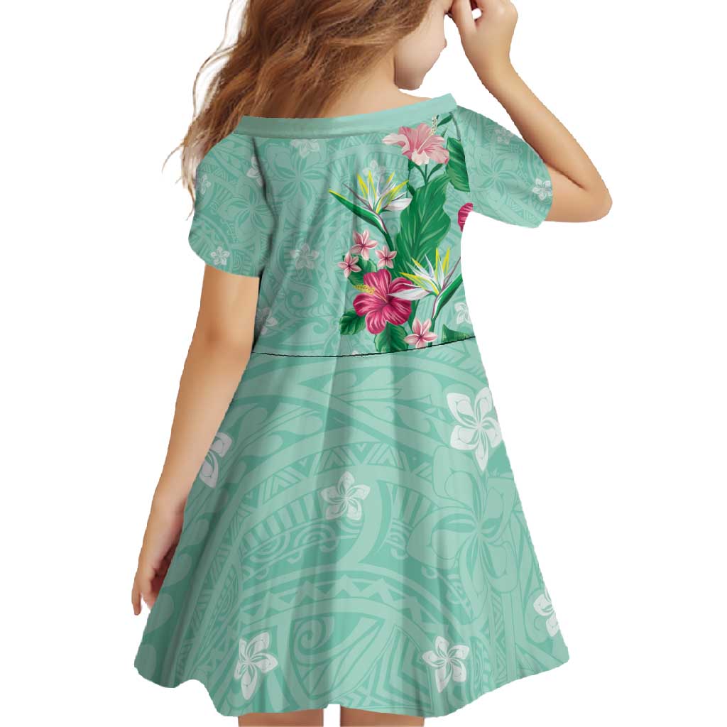 Hawaii Tropical Flowers Family Matching Summer Maxi Dress and Hawaiian Shirt - Polynesian Tattoo Mint Green LT05 - Polynesian Pride