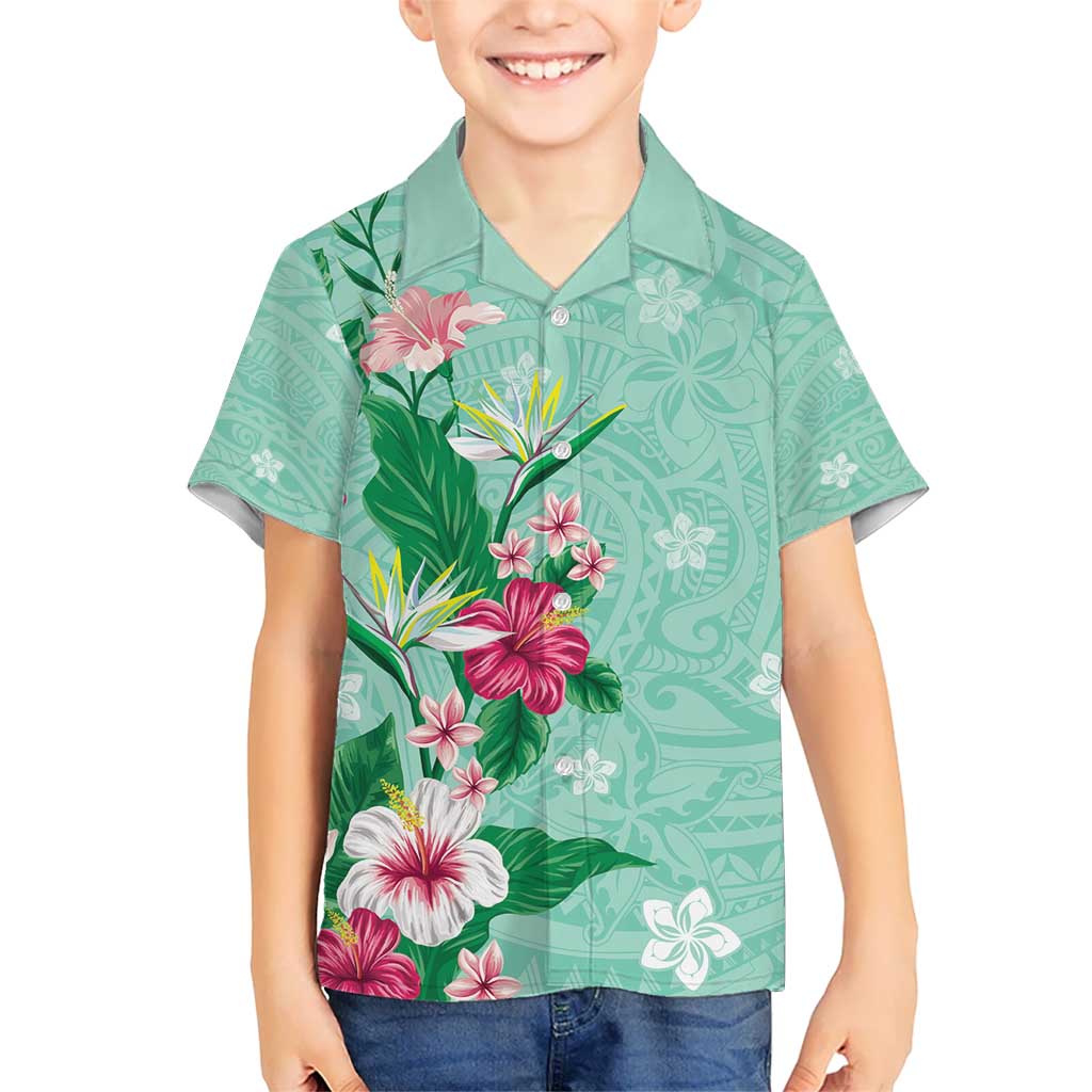 Hawaii Tropical Flowers Kid Hawaiian Shirt Polynesian Tattoo Mint Green LT05 Kid Green - Polynesian Pride