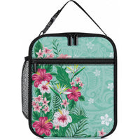 Hawaii Tropical Flowers Lunch Bag Polynesian Tattoo Mint Green