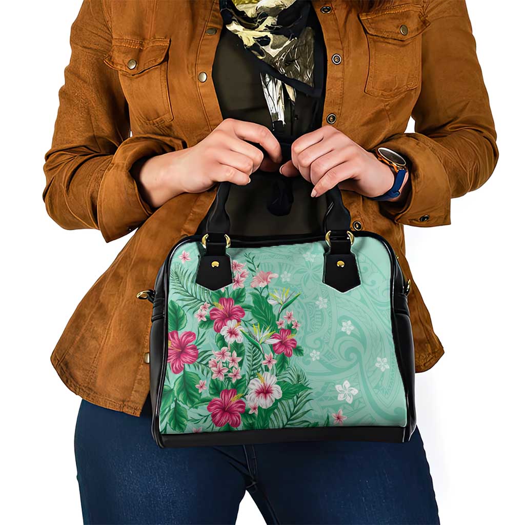 Hawaii Tropical Flowers Shoulder Handbag Polynesian Tattoo Mint Green