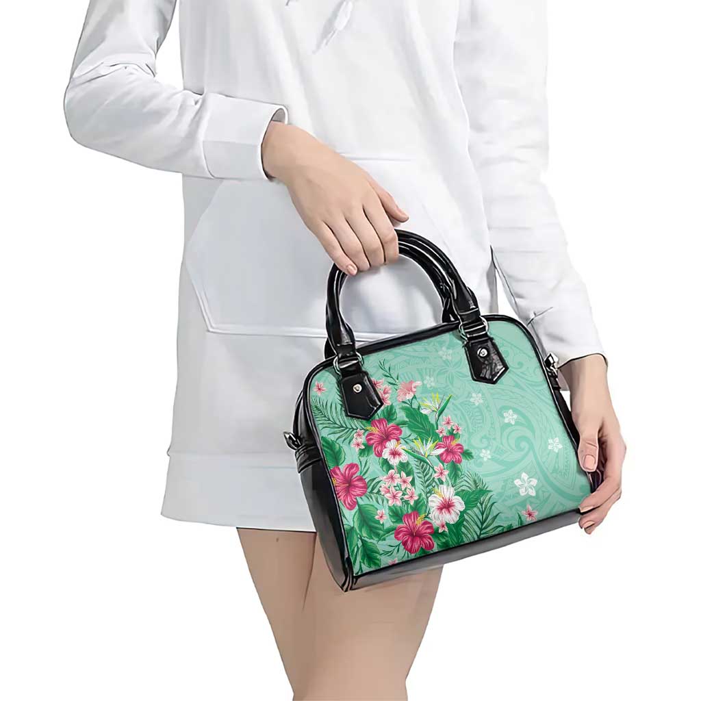 Hawaii Tropical Flowers Shoulder Handbag Polynesian Tattoo Mint Green