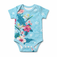 Hawaii Tropical Flowers Baby Onesie Polynesian Tattoo Sky Blue