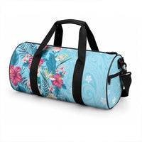 Hawaii Tropical Flowers Duffle Bag Polynesian Tattoo Sky Blue
