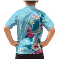 Hawaii Tropical Flowers Family Matching Mermaid Dress and Hawaiian Shirt Polynesian Tattoo Sky Blue LT05 - Polynesian Pride