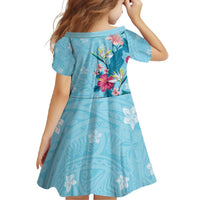 Hawaii Tropical Flowers Family Matching Off Shoulder Maxi Dress and Hawaiian Shirt - Polynesian Tattoo Sky Blue LT05 - Polynesian Pride