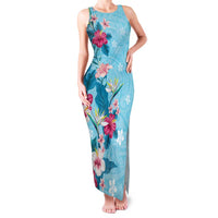 Hawaii Tropical Flowers Family Matching Tank Maxi Dress and Hawaiian Shirt - Polynesian Tattoo Sky Blue LT05 Mom's Dress Blue - Polynesian Pride