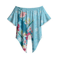Hawaii Tropical Flowers Off Shoulder Wrap Waist Top Polynesian Tattoo Sky Blue LT05 Blue - Polynesian Pride