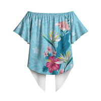Hawaii Tropical Flowers Off Shoulder Wrap Waist Top Polynesian Tattoo Sky Blue LT05 - Polynesian Pride