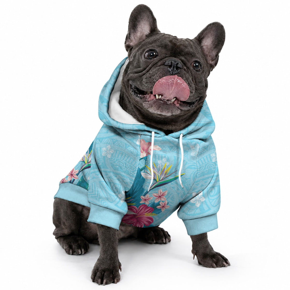 Hawaii Tropical Flowers Pet Hoodie Polynesian Tattoo Sky Blue