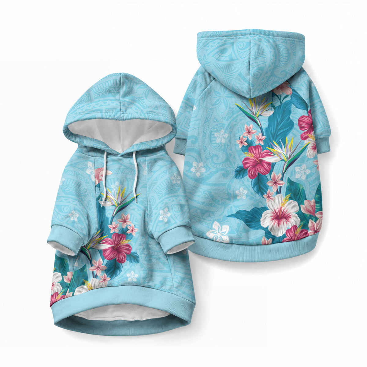 Hawaii Tropical Flowers Pet Hoodie Polynesian Tattoo Sky Blue