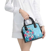 Hawaii Tropical Flowers Shoulder Handbag Polynesian Tattoo Sky Blue