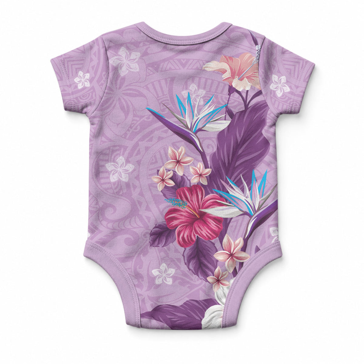 Hawaii Tropical Flowers Baby Onesie Polynesian Tattoo Lavender