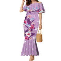 Hawaii Tropical Flowers Family Matching Mermaid Dress and Hawaiian Shirt Polynesian Tattoo Lavender LT05 Mom's Dress Lavender - Polynesian Pride